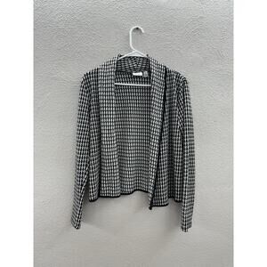 Kim Rogers Womens Cardigan Small Black White Houndstooth Open Front Long Sleeve